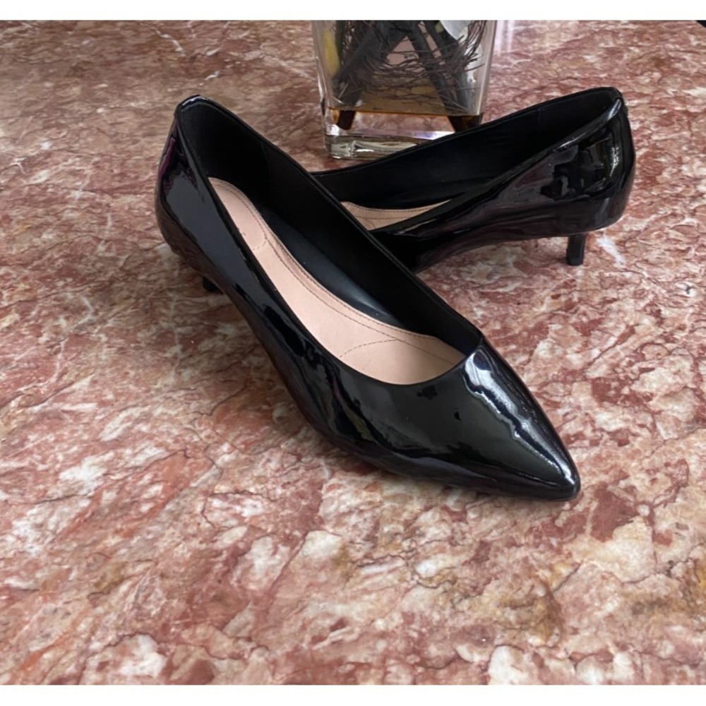 New Taryn Rose Naomi Black Patent Leather Pointed Toe Kitten Heel Pump 12B, $165